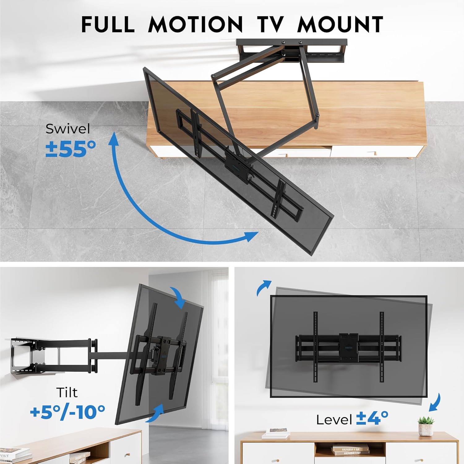 Heavy Duty TV Wall Mount with Extra Long Extendable Arm for 60–110 Inch TVs, Holds Up to 275lbs, Full Motion Bracket with Corner Swivel and Tilt, Max VESA 800x600mm, Fits 24