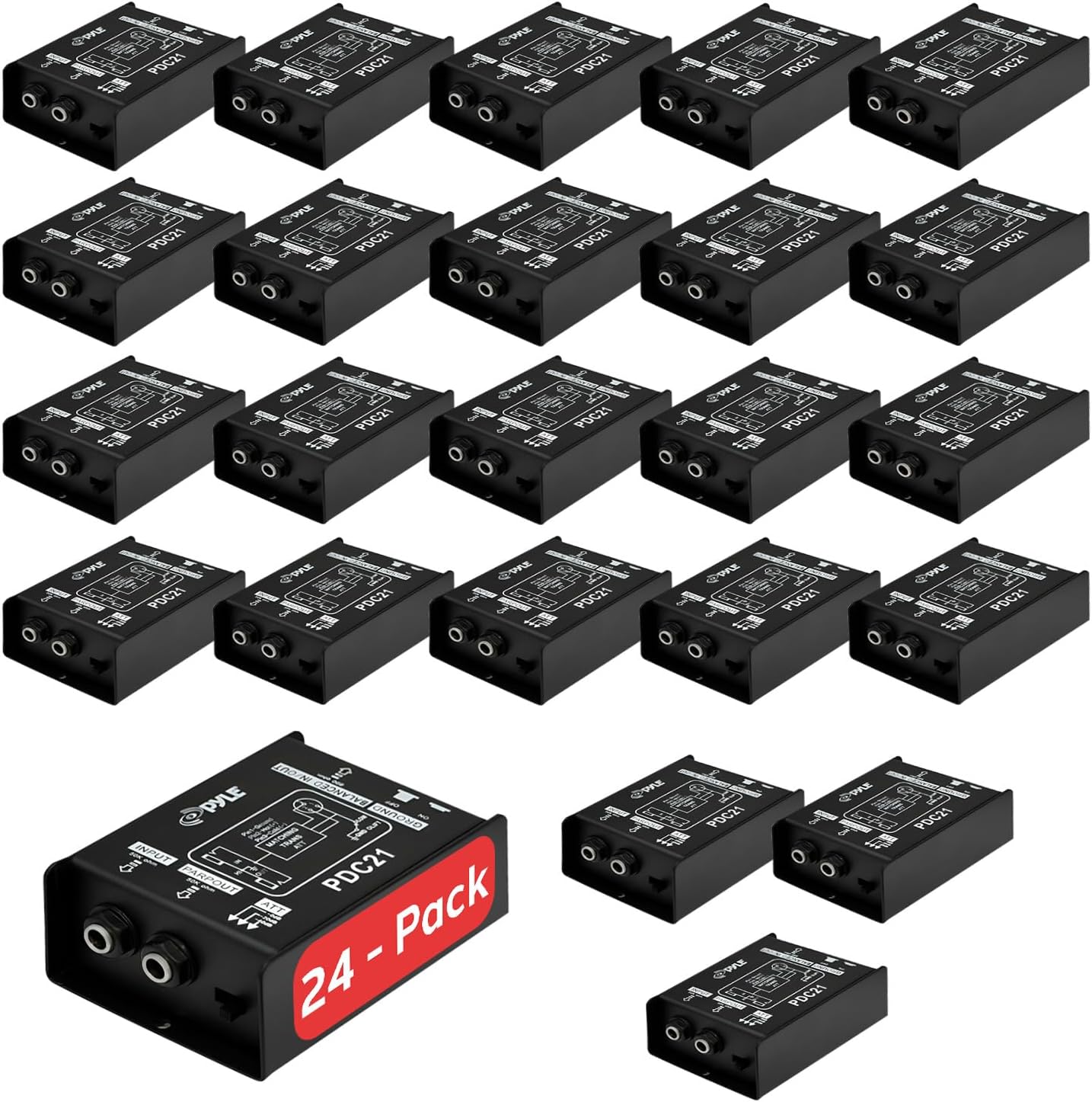 Pyle PDC21 Direct Injection Audio Box - Passive DI Unit for Guitar & Bass, Hum Eliminator, 1/4