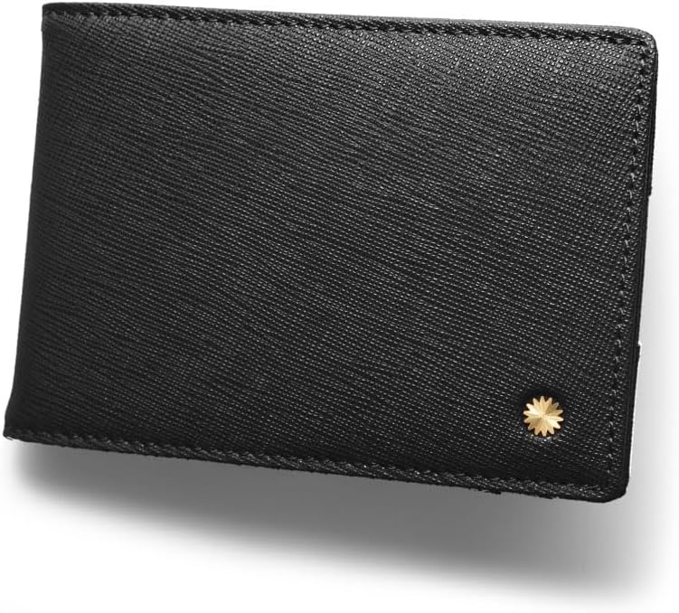 Revelot Slim Wallet Pro/Genuine Leather Wallet with RFID Blocking / W4 (Black Saffiano)