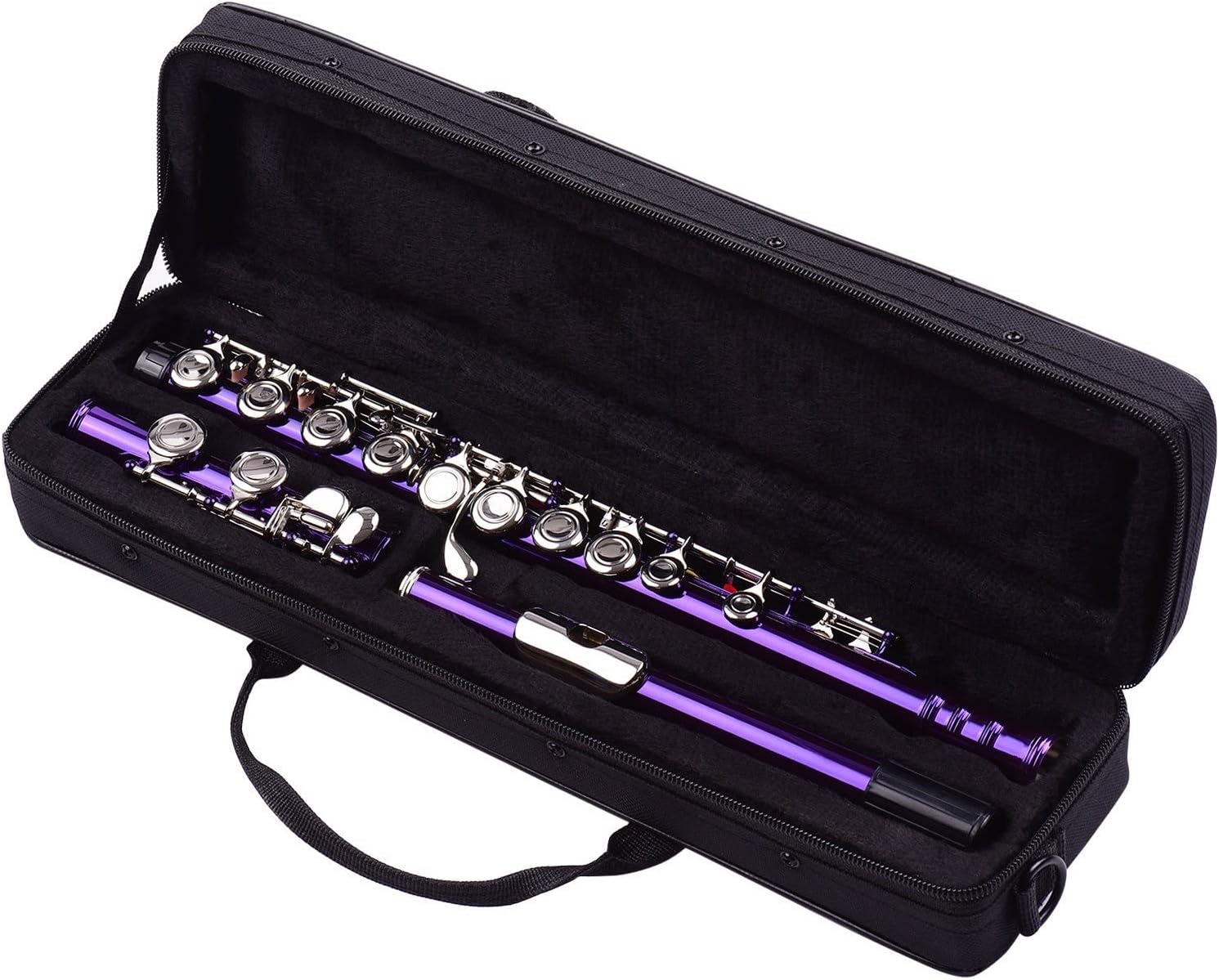 Flute Kit Closed Hole C Flute 16 Keys Cupronickel Nickel-Plated Wind Instrument with Carry Case Flute Stand Gloves Cleaning Cloth Intermediate Flute (Color : Purple)