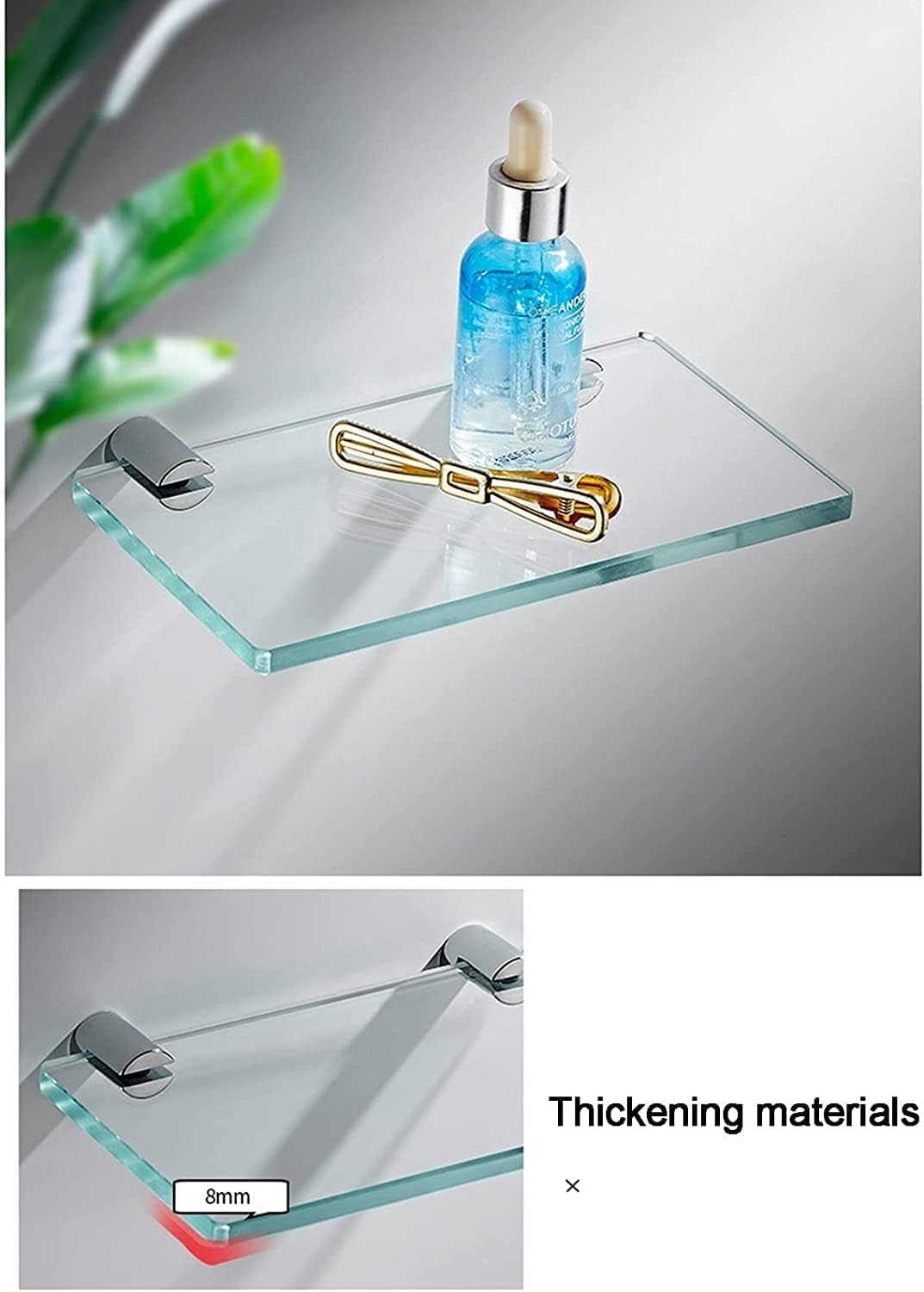 IOCCIOBB Bathroom Glass Shelf 20-Inch Glass Shelf Bathroom Storage Organizer Shelf, with 8 MM-Thick Tempered Glass Metal Bracket Wall Mount Rectangular (Color : Style1)