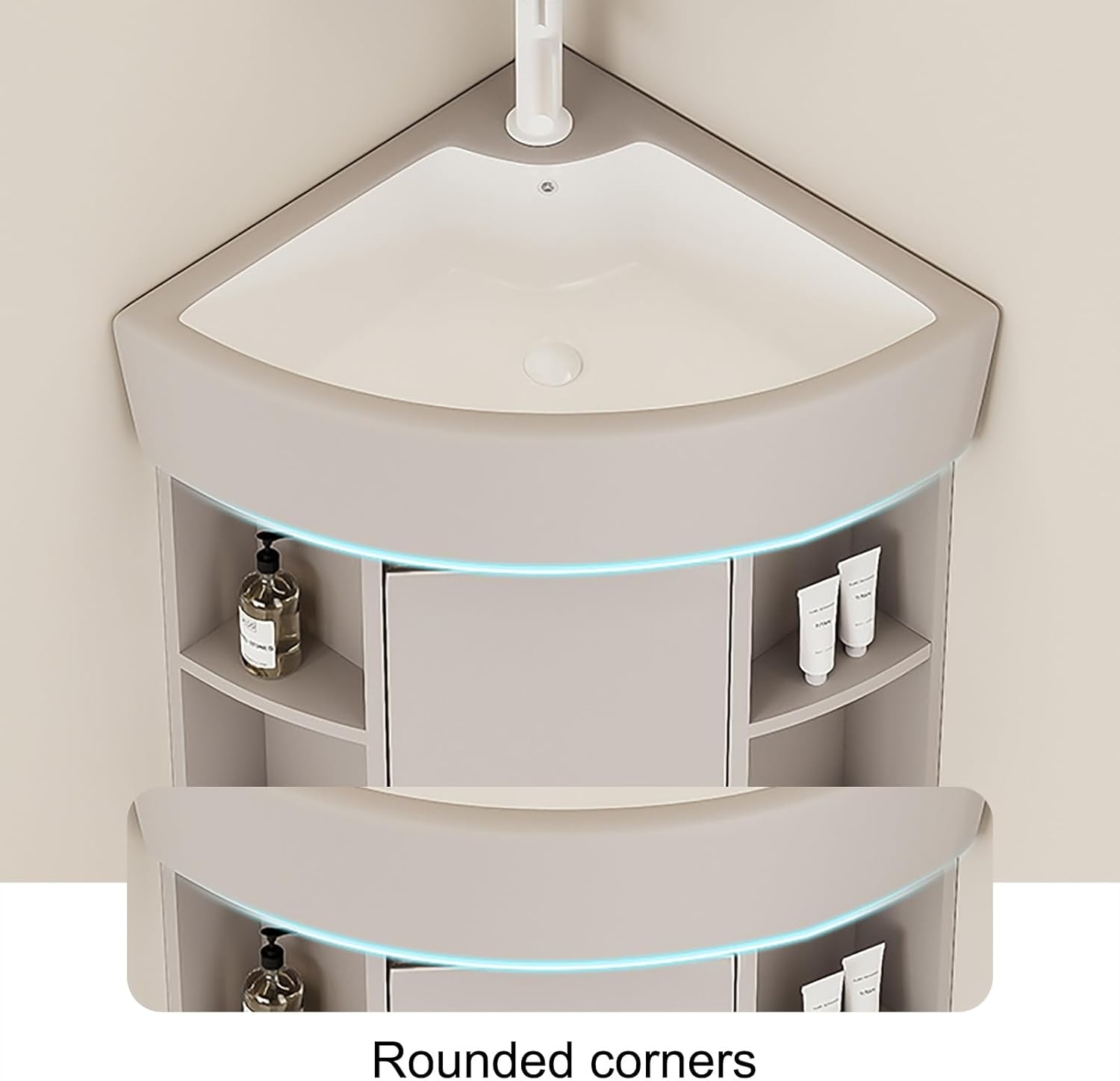 Wall Mount Corner Sink, Triangle Ceramic Wall Mount Sink with Storage Space, Corner Vanity with Mirror, Faucet, Accessories, for Small Space(48 * 48cm/19 * 19in)