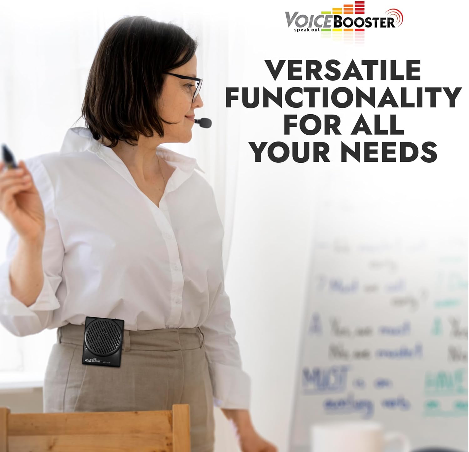 Voicebooster Speak Out Personal Voice Amplifier, Rechargeable Portable Speaker with Wired Microphone Headset for Classroom Teachers, Tour Guide, Presentations – 10watt Power Amplifier - MR1506