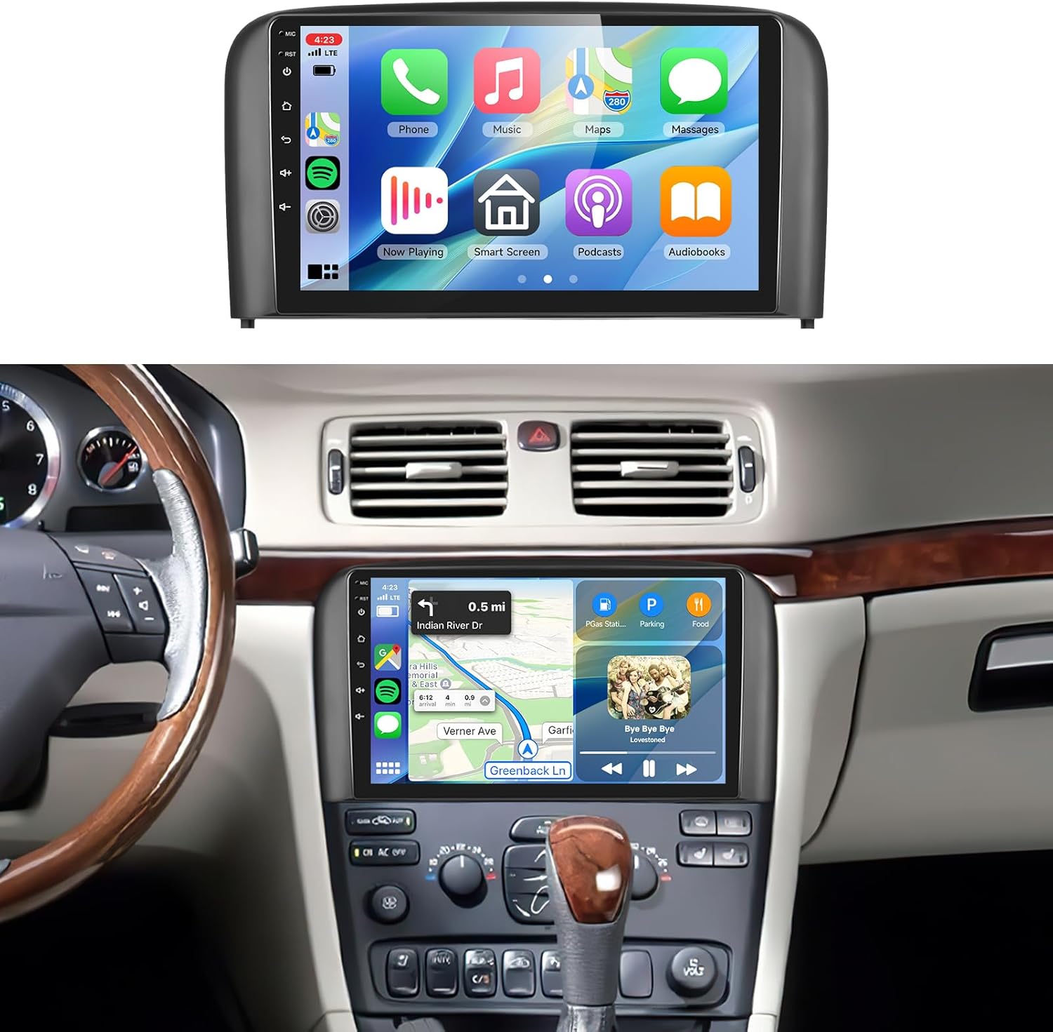 5/6GhzWiFi for Volvo S80 1999-2006 Radio,Snapdragon 8Core 4G+64G,5.1Bluetooth Car Stereo Wireless Carplay DSP Hi-Res Android Auto 9inch 1280x720P Touch Screen,AHD IP69K Backup Camera