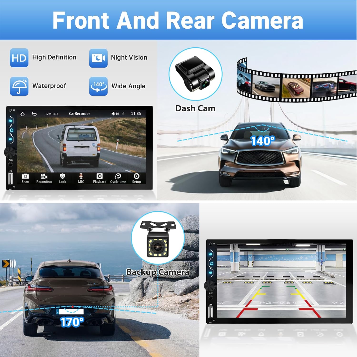 Double Din Car Stereo with Dash Cam,Compatible with Apple Carplay,Android Auto,7 inch Touch Screen Car Radio with Backup Camera Bluetooth Support Mirror Link Navigation FM Radio