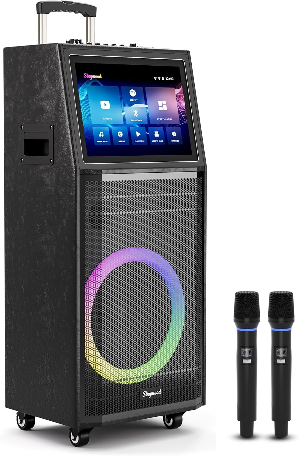 Karaoke Machine for Adults, with Lyrics Display, Smart Portable Big Bluetooth Speaker 2 Wireless Microphones, Professional Karaoke System 1000W Peak Power Big Bluetooth DJ Light