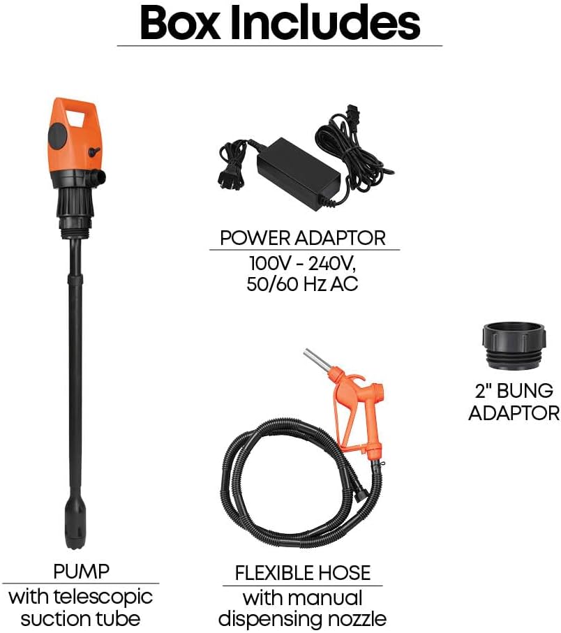 GROZ Electric Drum Pump | 120-240V AC | Adjustable 33.5-49