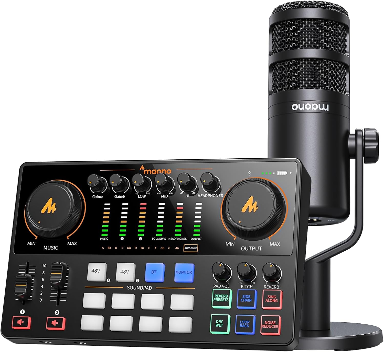 MAONO Podcast Equipment Bundle: Audio Interface, XLR Dynamic Mic with Dual XLR Input, Quick to Mute, Noise Reduction, 8 Customize soundpads for Podcast Recording, Streaming, YouTube