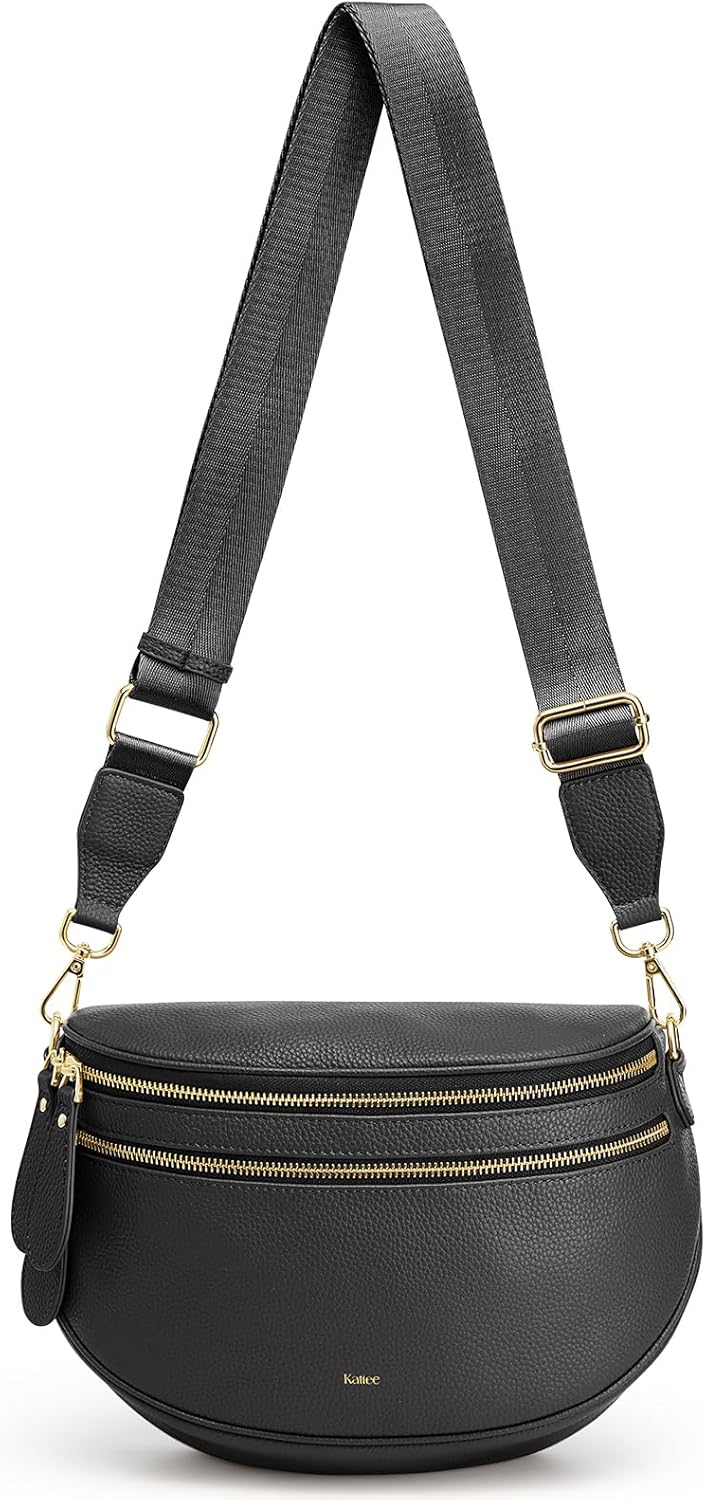 Kattee Crossbody Bag Bum Bags for Women, Leather Fanny Packs Belt Bag, Spacious Sling Purses for Women with RFID Blocking, Black