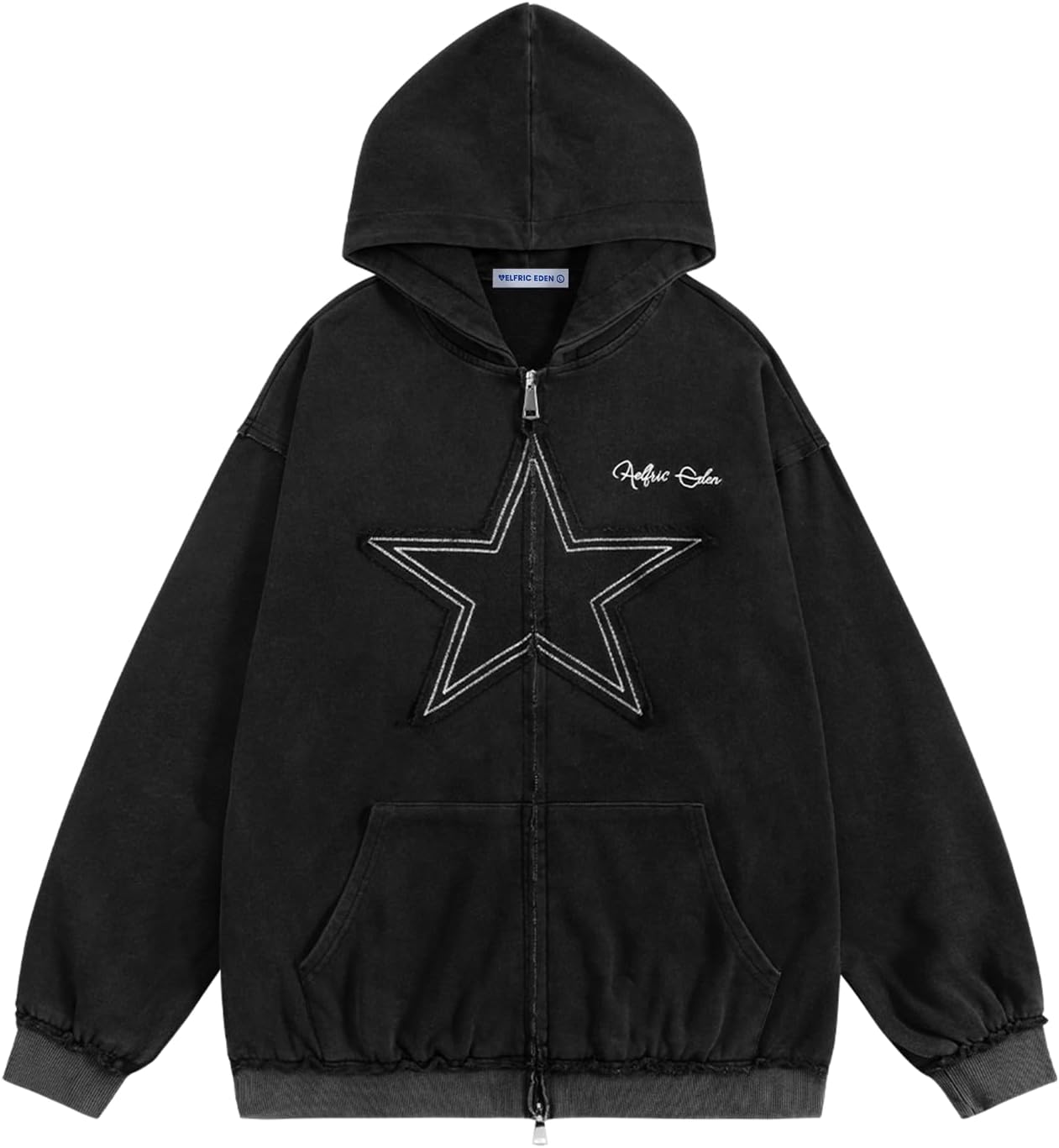Aelfric Eden Star Zip Up Hoodie Vintage Washed Oversized Graphic Hoodies Streetwear Hooded Sweatshirts Jackets Unisex