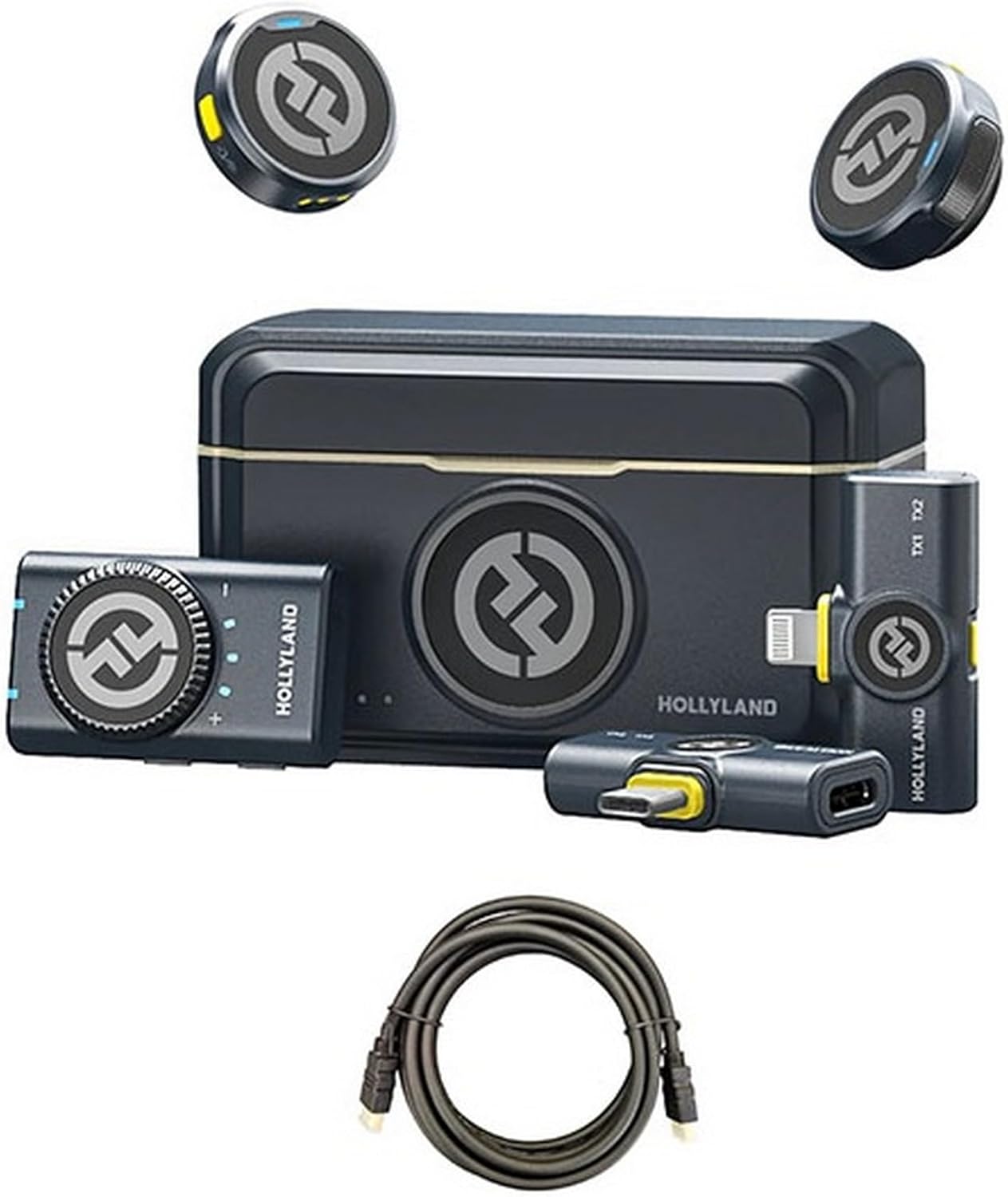 Hollyland Lark M2 Charcoal 2.4 GHz Wireless Lavalier Microphone Combo System with Mustang AV HS-101 HDMI Cable