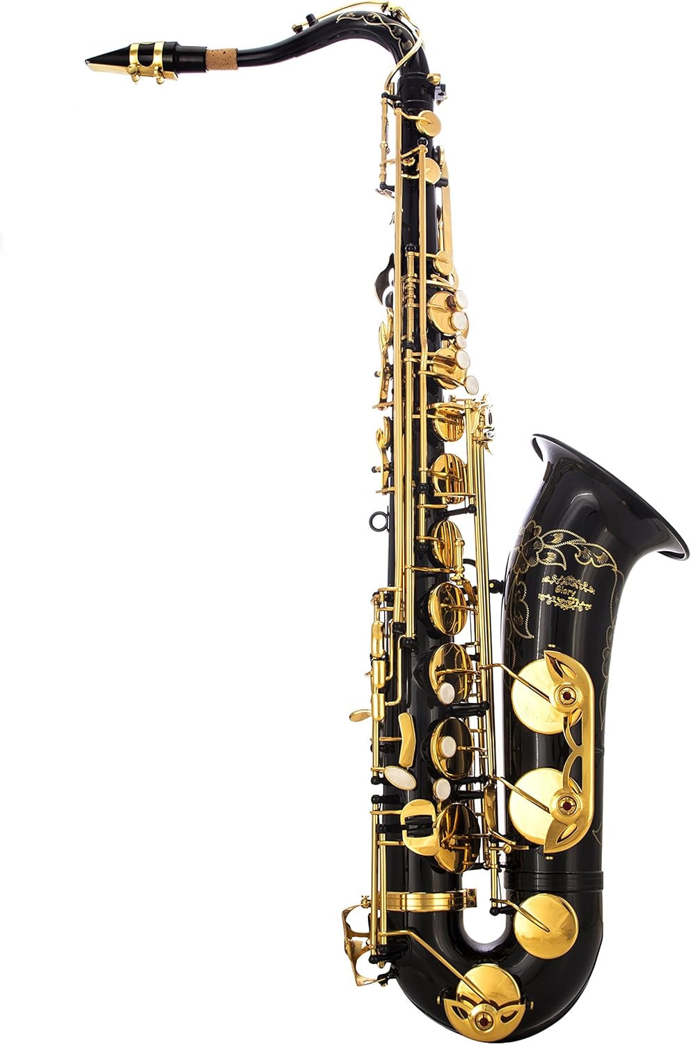 Glory Black/Gold B Flat Tenor Saxophone with Case,10pc Reeds,Mouth Piece,Screw Driver,Nipper. A pair of gloves, Soft Cleaning Cloth