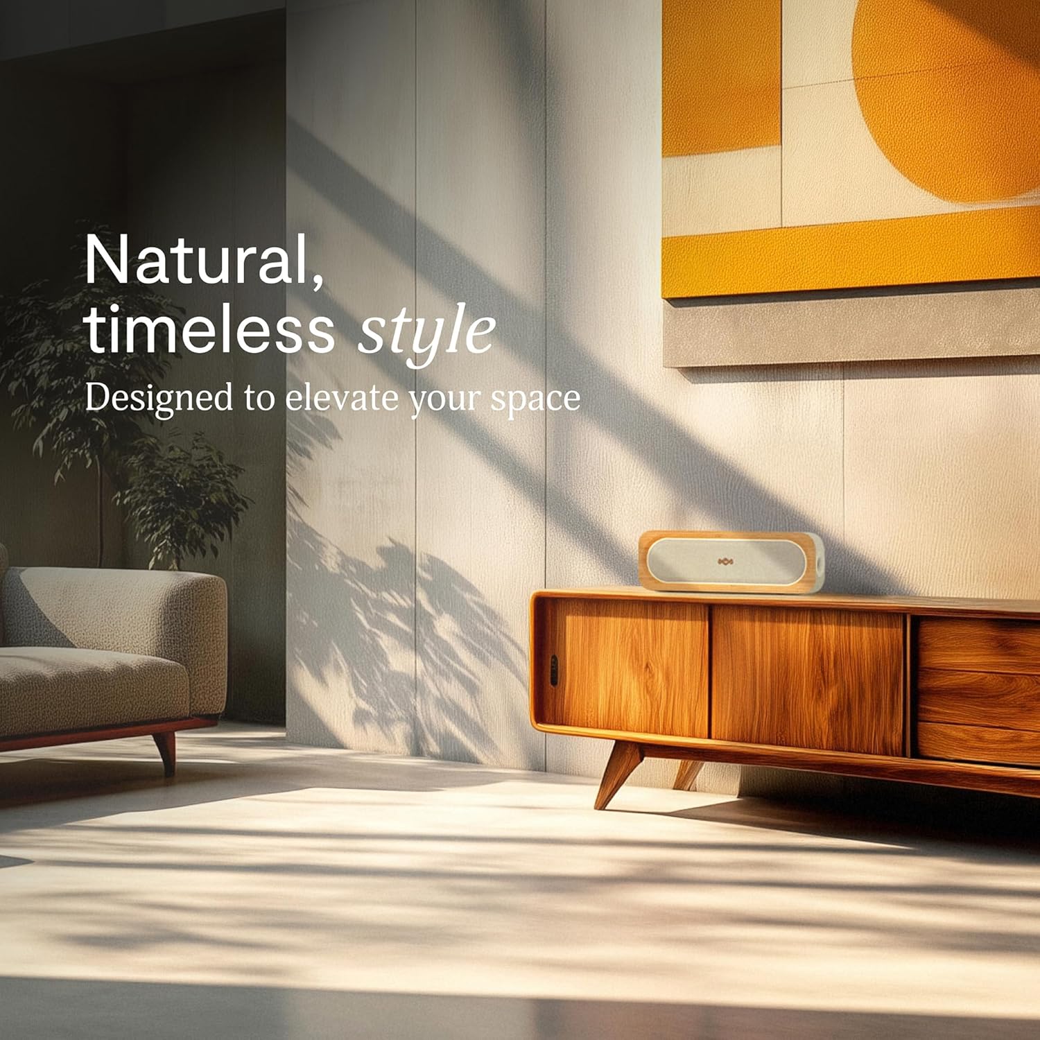 House of Marley Get Together 3 Bluetooth Speaker, 10Hr Playtime, USB-C Fast Charging, EQ Sound Modes, Ambient LED Light, 30m Wireless Range, Bamboo & Rewind Fabric Design (Cream)