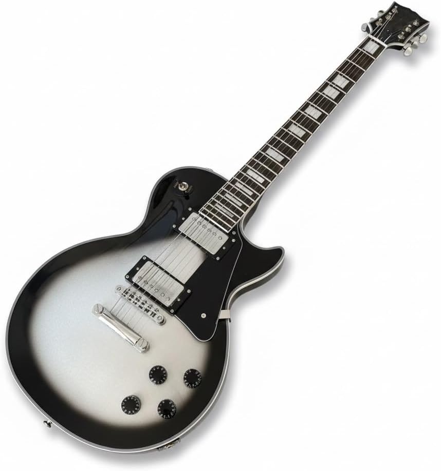 Electric Guitar Silver Burst Single Cutaway Solid Body Set Neck Dual Humbuckers Chrome