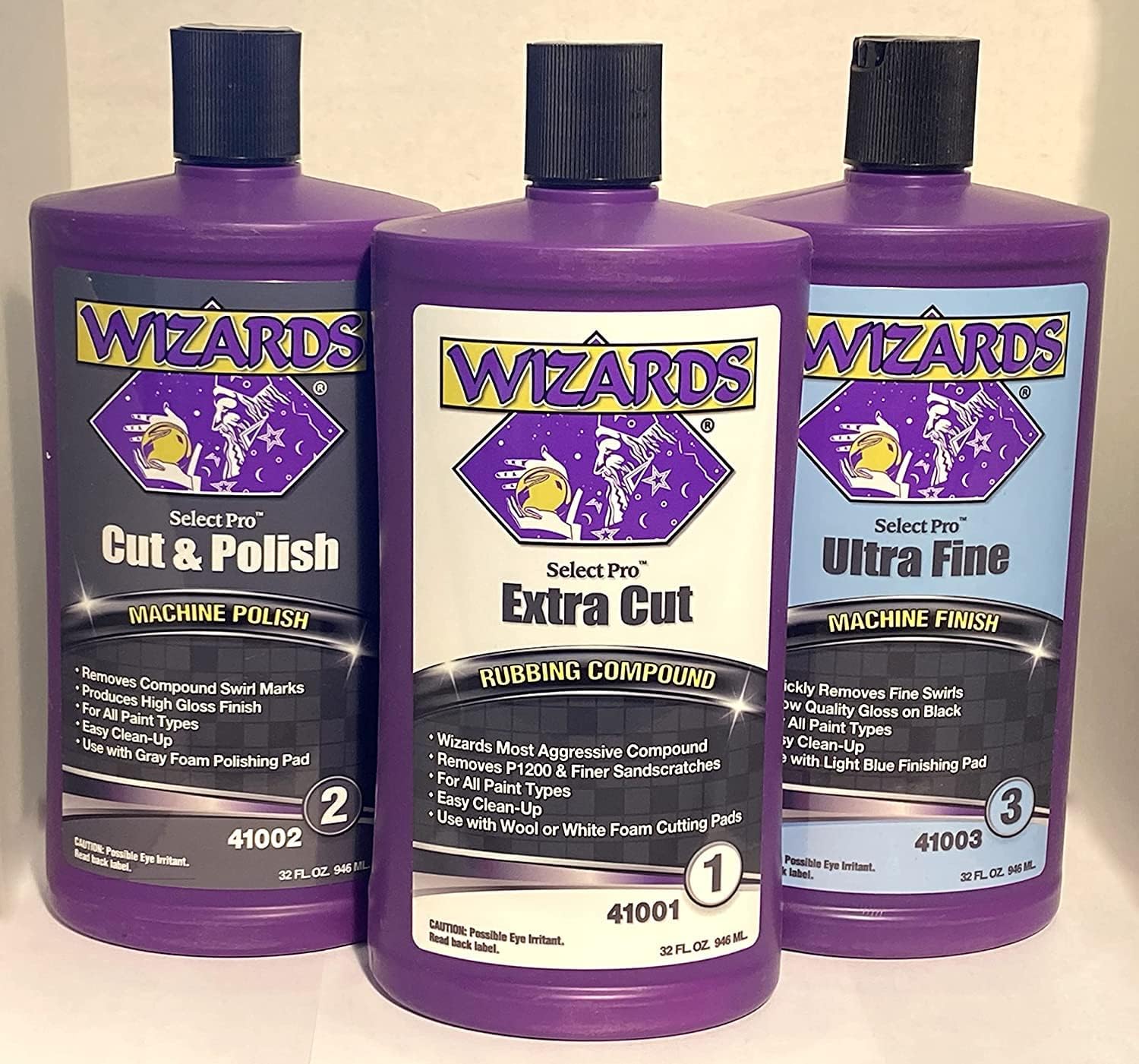 Wizards 3 Step Compound Polish and Machine Finish Kit Select Pro Quarts