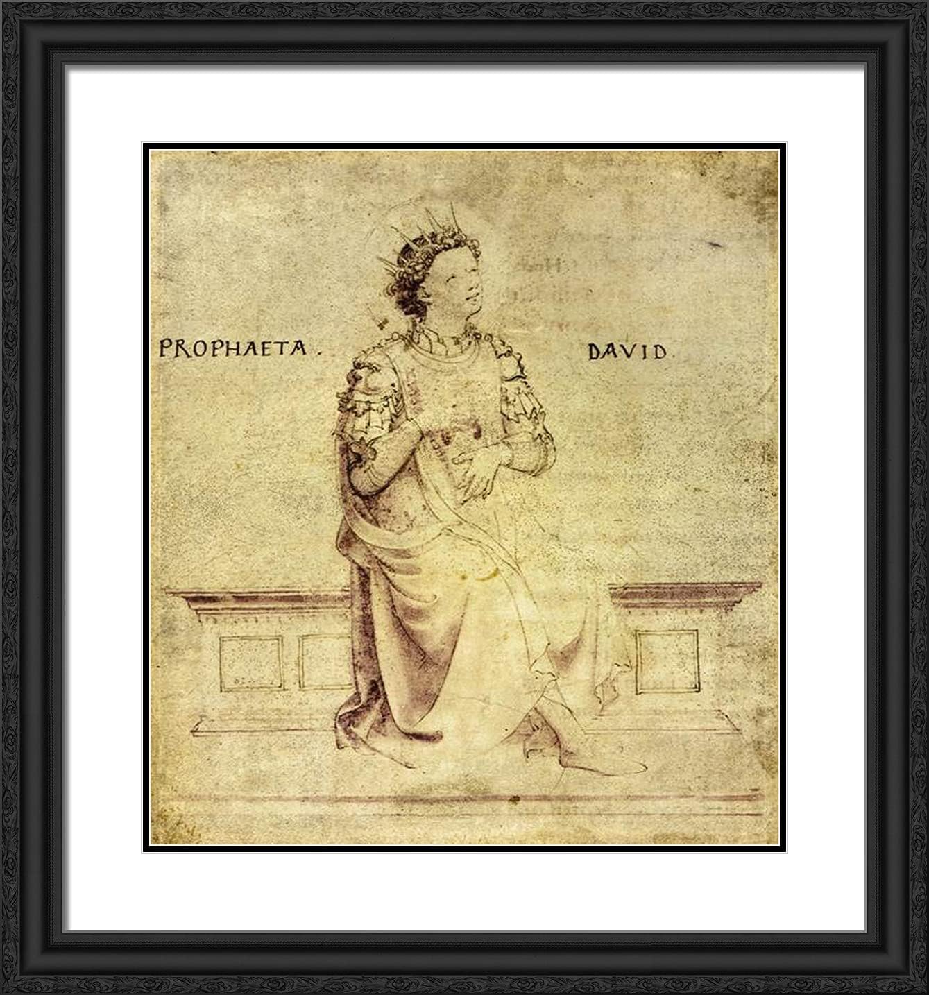 ArtDirect Angelico, Fra 20x21 Black Ornate Framed Art Print with Double Matting Titled: King David Playin a Psaltery