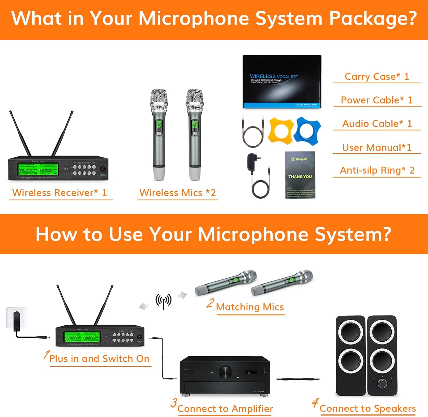 Kimyah Wireless Microphone System, All Metal Dual UHF Cordless Mics of Handheld, 328ft Range, Ideal for Church, Conference and Karaoke, DJ, Wedding(KY-8208)