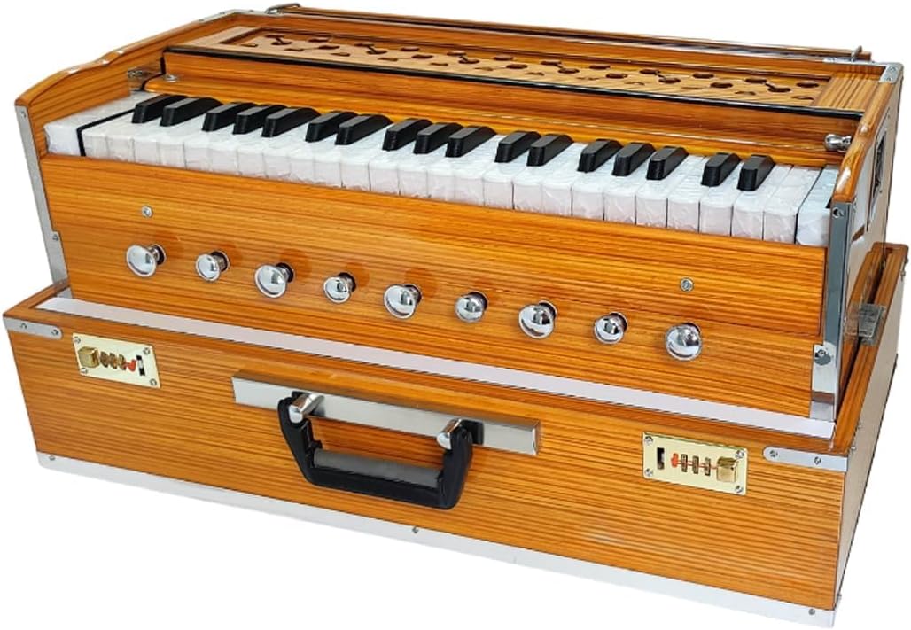 Folding Portable Harmonium 42-Keys, Two Reed, 3.5 Octave 7 Bellow,Coupler, 9 Stopper Paaded Bag
