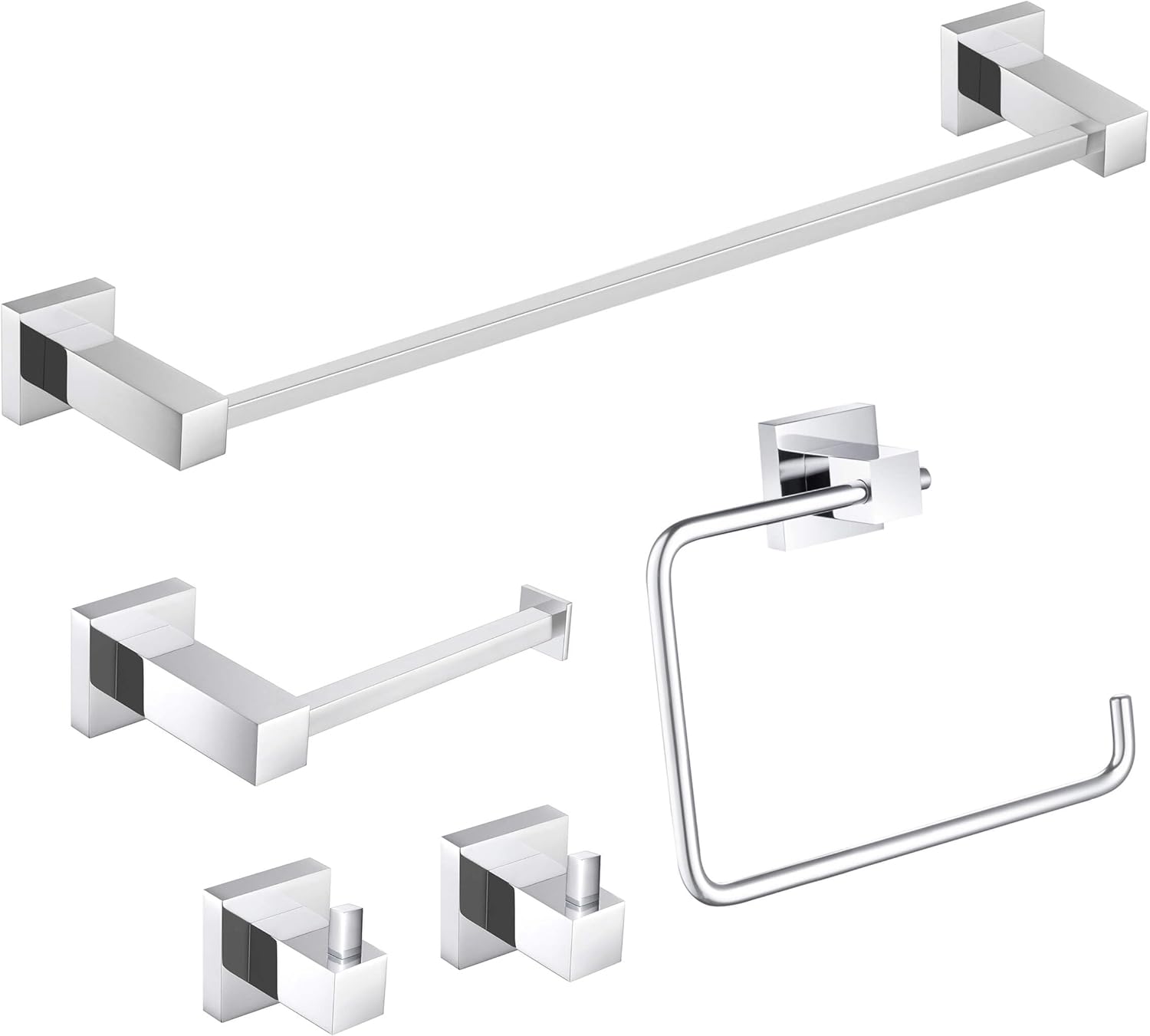 KIBI Cube 5-Piece Brushed Nickel Bathroom Hardware Set, Solid Brass Wall Mount Toilet Paper Holder & Towel Bar Set | Includes 18