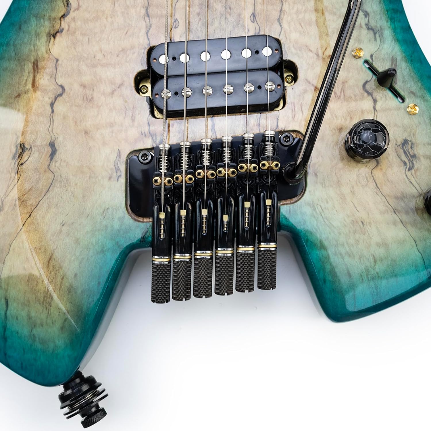 10.5mm Headless Electric Guitar Bridge Brass Block Saddle Hardened Steel Plate 2 point tremolo bridge for Fanned-fret 6 String Headless Electric Guitar Replacement parts （All Black）