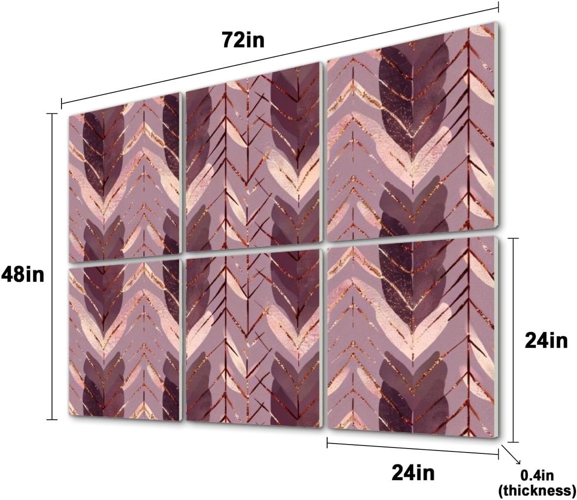 6 Pack Art Acoustic Panels Rose gold glitter knitted seamless pattern Soundproof Wall Panels, 48