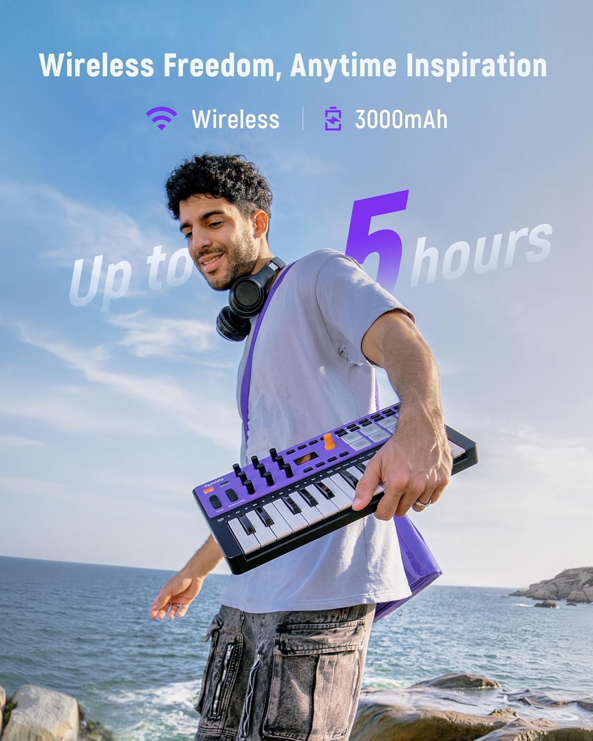 Synido Wireless USB C MIDI Controller Keyboard 25 Keys Rechargeable with 8 Velocity RGB Pads and Live Solo USB C Audio Interface for Recording Music, Streaming, Podcasting