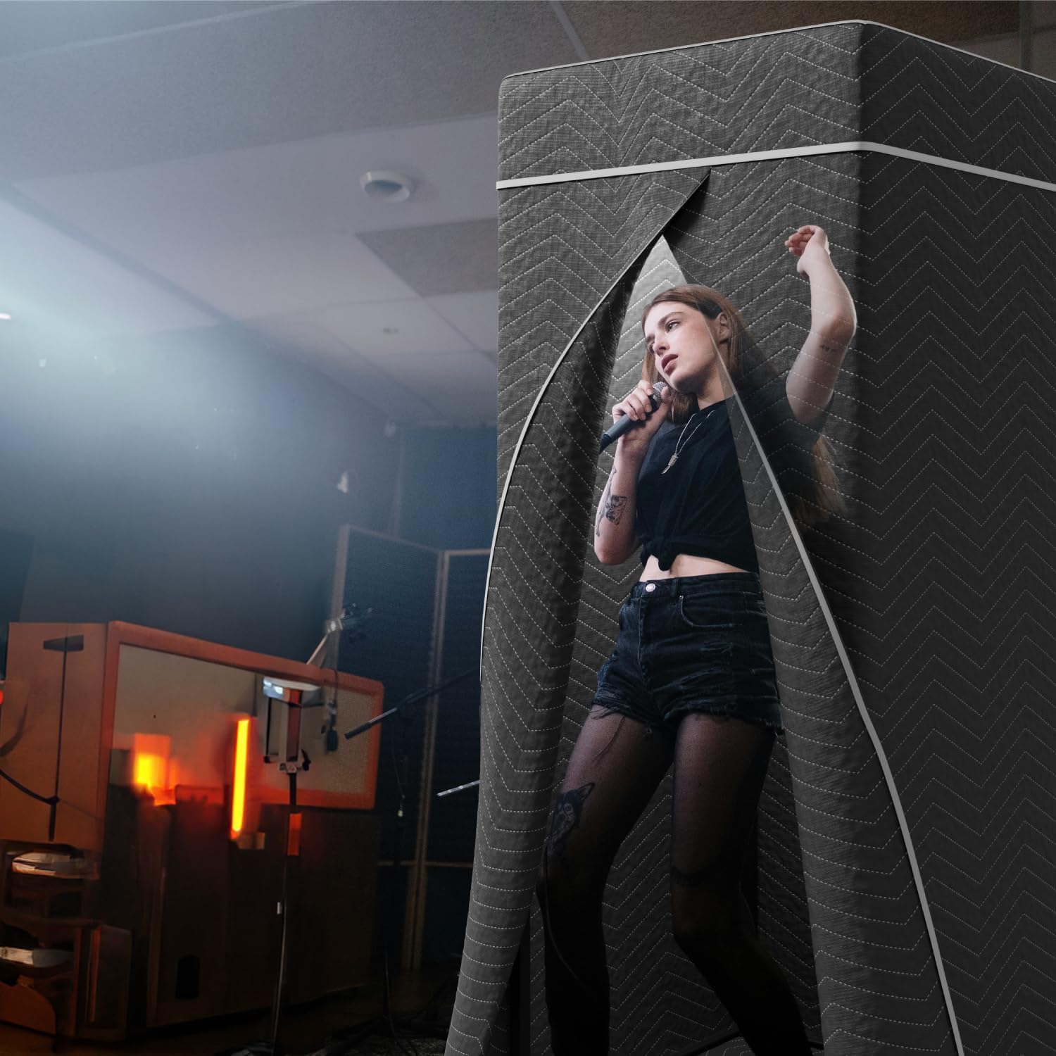Portable Vocal Booth, Echo-Free Recording Booth Sound Proof Shield, Foldable Isolation Booth with Travel Bag for Voice Over, Podcasting, Music, Home Studio