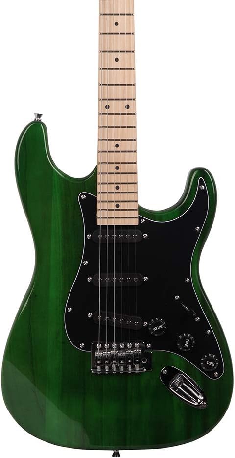 Stylish Electric Guitar with Black Pickguard 39’’ Guitar Kit Maple Fingerboard Beginner Guitar Set with Amplifier Accessories Right Handed Green