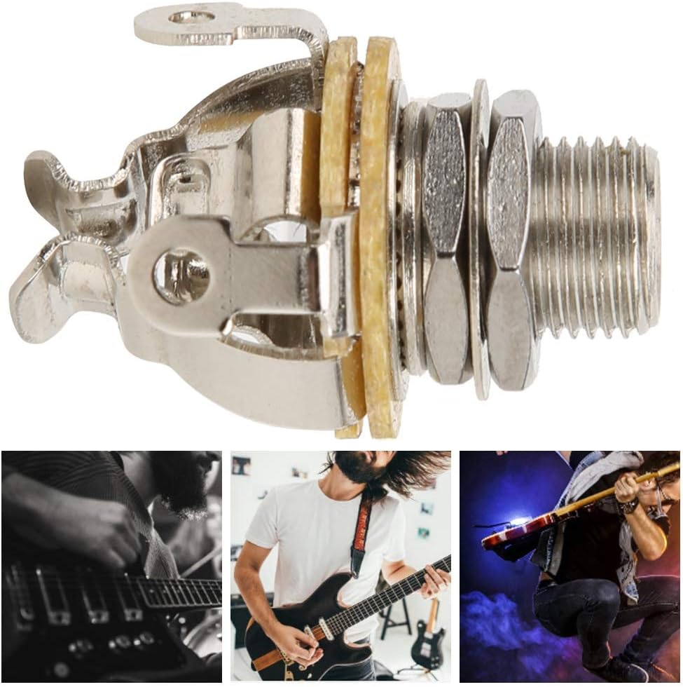 Guitar Jack Plug Socket Mono, 6.35mm, Silver, 10Pcs - Durable Construction, Easy Panel Mounting, Ideal for Electric Guitar and Bass