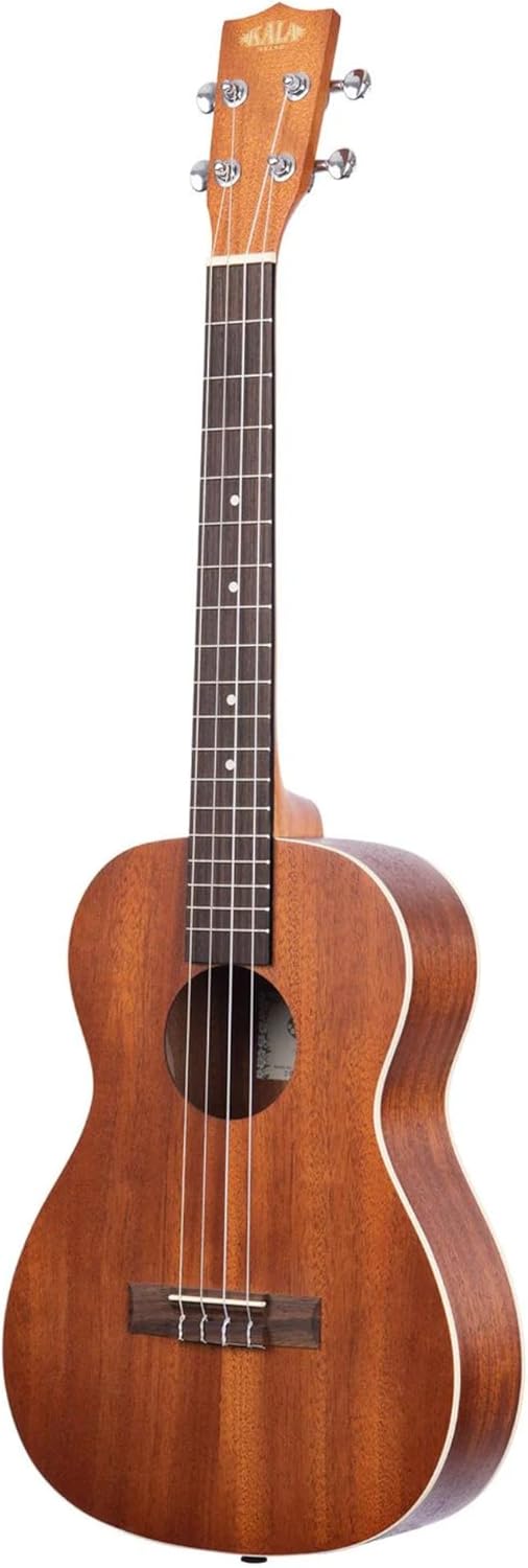Kala KA-B Mahogany Baritone Ukulele Bundle with KALA Klipz Blue Clip-On Tuner & Polishing Cloth – All-Mahogany Construction, Warm Tone, Chrome Die-Cast Tuners, Ideal for Beginners & Pros