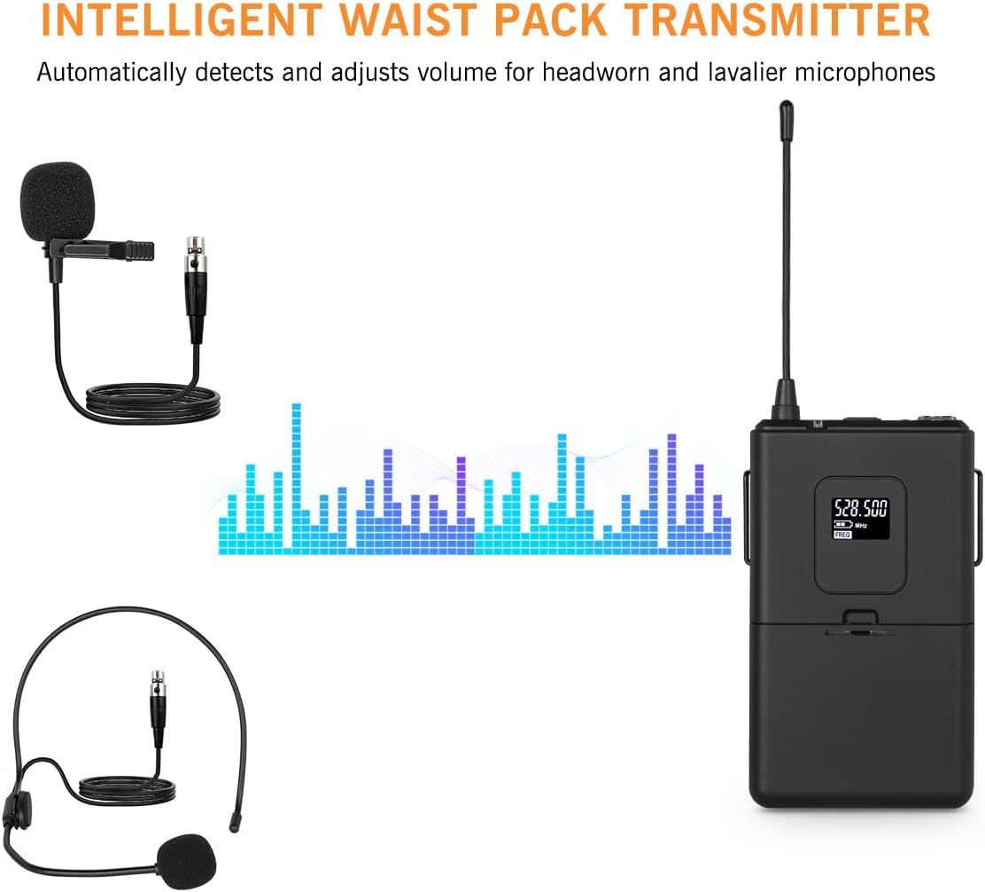 Wireless Microphone System, 4 Channels Adjustable UHF Wireless Microphone Metal Shell Vocal Wireless Mic for Church, Party, Singing, SpeechYU-E40HB Cordless Microphone