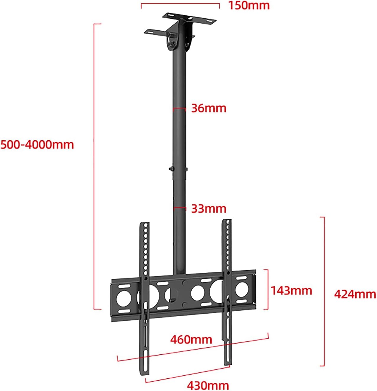 tv Wall Mount Ceiling TV Mount Bracket, for 26-60 Inch TVs Up to 110 Lbs, Max 400x400, Can Adjustable Tilt Swivel, Black (1.5)
