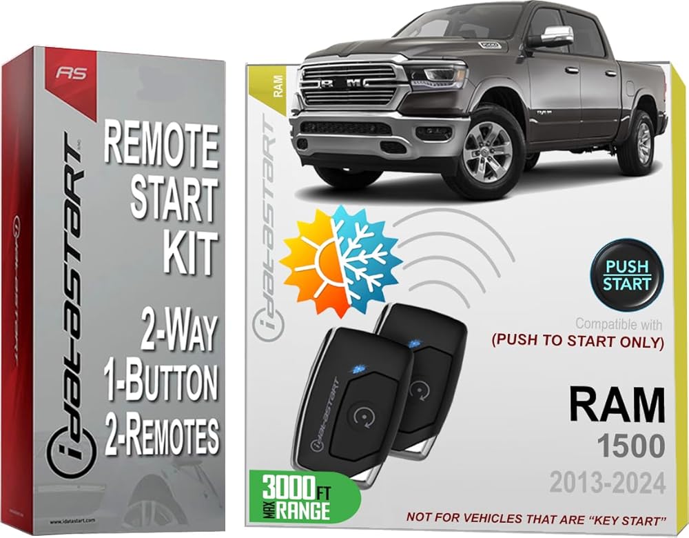 iDatastart 3000FT Range Remote Starter Kit for RAM 1500 (2019-2024) | 🗹 Push-to-Start Ignition Models (2-Way, 1-Button)