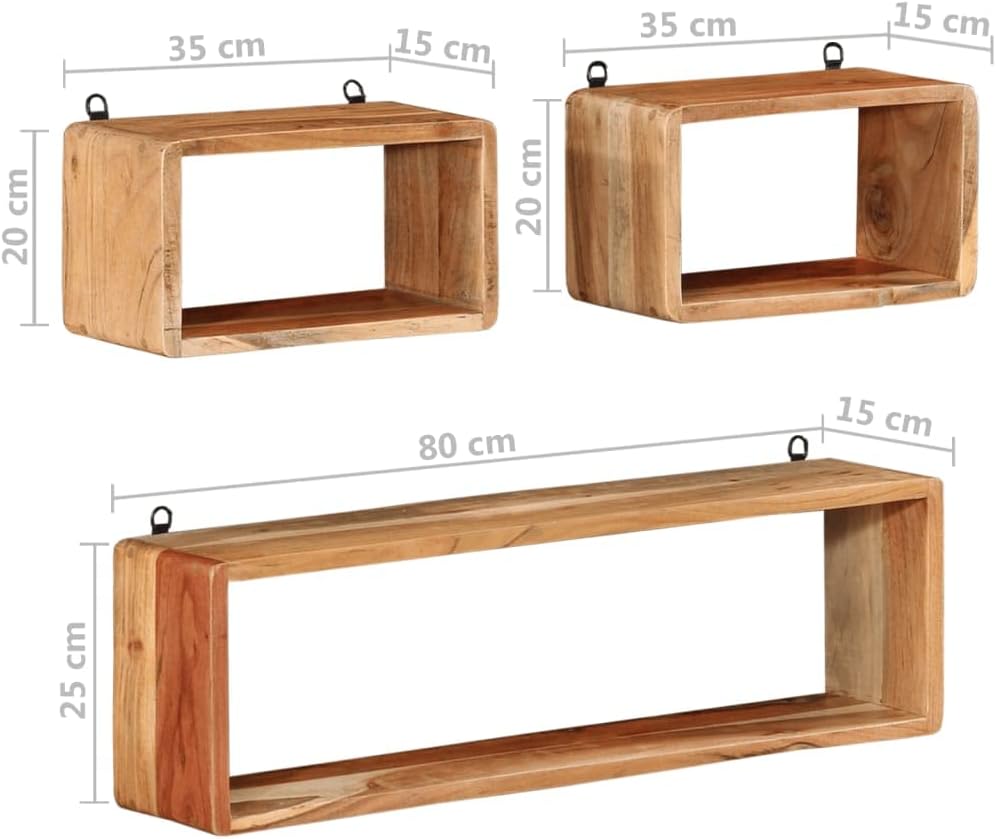 Wall Mount Floating Shelf Set of 3, Solid Wood Wall Cubes Shelves, Easy to Install, Wall Storage Organizer for Bedrooms, Bathrooms, Kitchen, Offices and Living Rooms - Brown