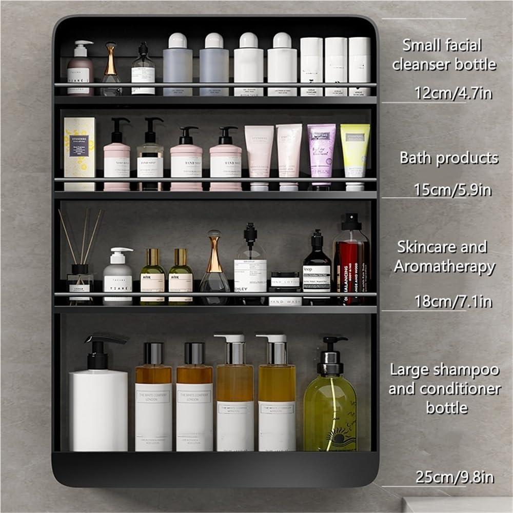 Multi-Layer Wall Mounted Bathroom Shelves, Punch-Free Makeup Organizer, Metal Wall Hanging Spice Rack, Multifunctional Wall Shelves for Kitchen, Bathroom or Living Room(White,Medium)