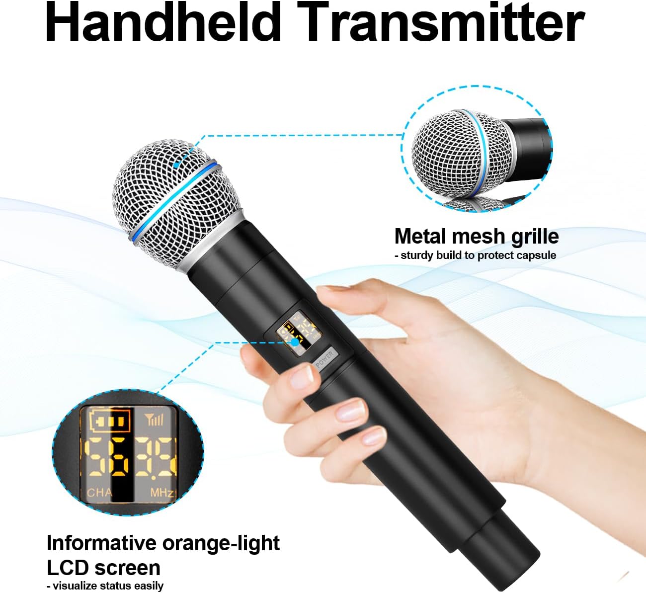 B-2000 Professional Wireless Microphone System – 4 Cordless Handheld Mics, Perfect for Karaoke Parties, Church Services, Meetings, and More! Compatible with TVs and Speakers