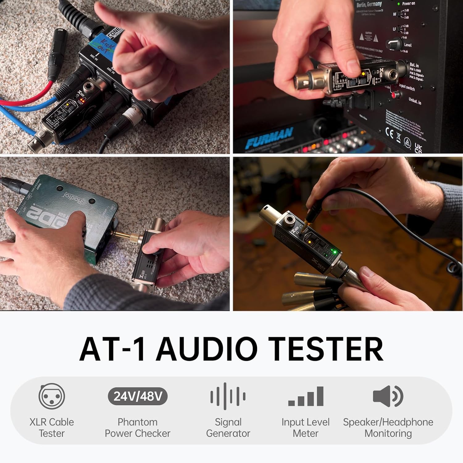 Xvive AT-1 Portable Audio Tester,Signal Generator, XLR Cable Tester, Phantom Power Checker, Input Level Meter & Headphone Monitor, Audio Tool for XLR Cable,PA/IEM System, Mixers, DI Box