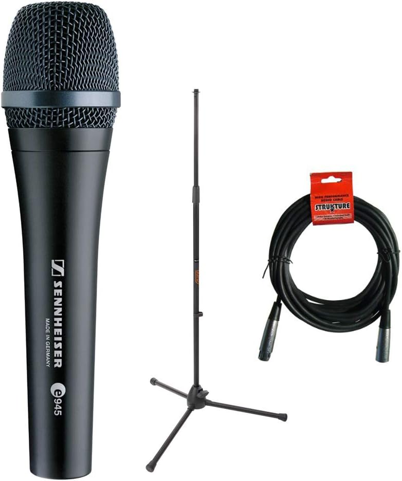 Sennheiser e945 Supercardioid Dynamic Handheld Vocal Microphone with Tripod Microphone Stand & 20' XLR Cable