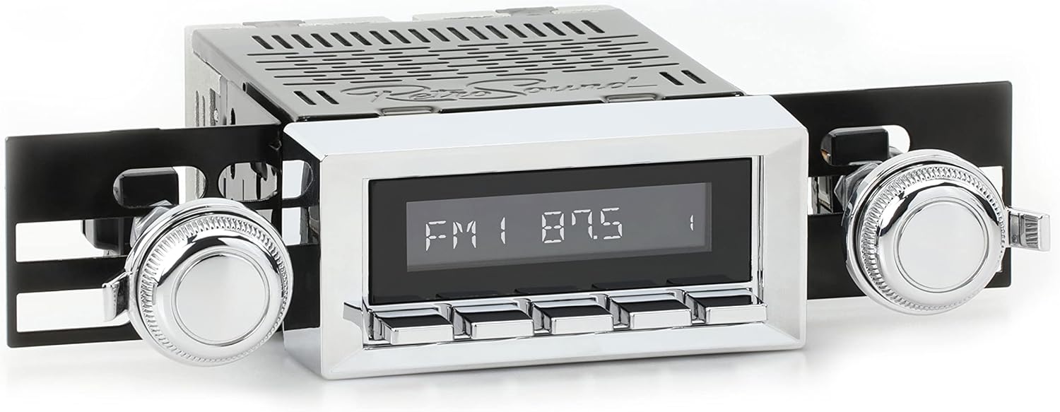 Retro Manufacturing HC-116-117-03-73 Hermosa Direct-Fit Radio for Classic Vehicle (Chrome Face and Buttons and Chrome Bezel)