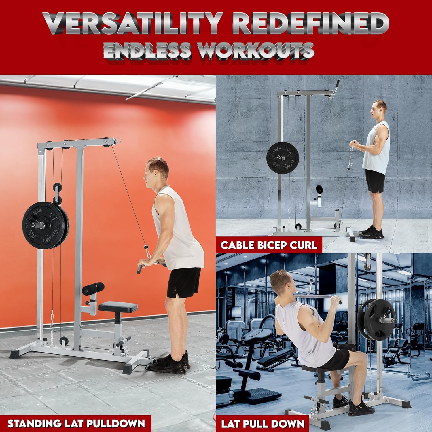 Yes4All LAT Pull Down Machine and Cable Row Tower With Additional Pulley, High & Low Pulley Stations