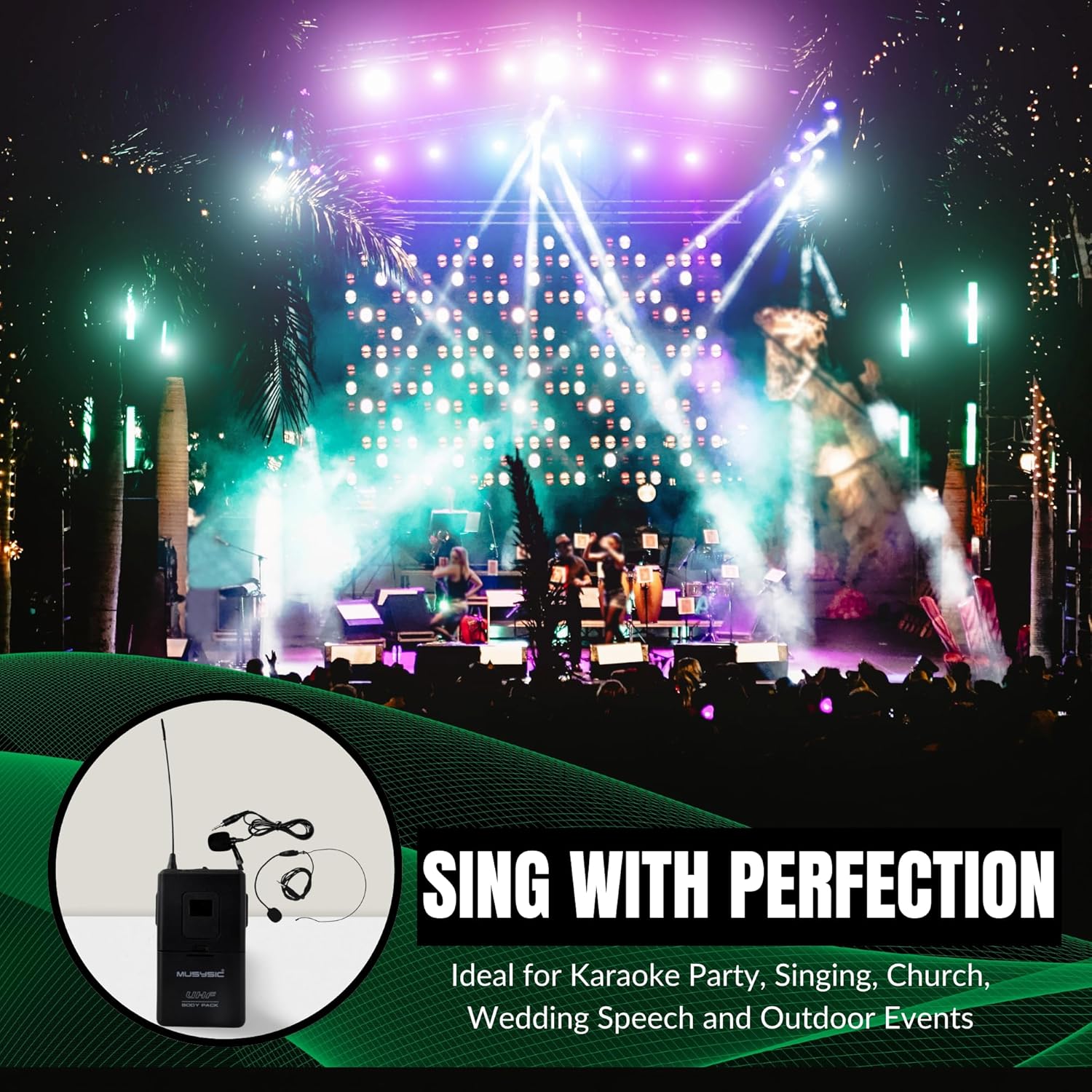 MUSYSIC U4LL 4-Channel Professional UHF Lapel/Lavalier & Headset Wireless Microphone System for Conference, Church, Party with Independent Volume Controls