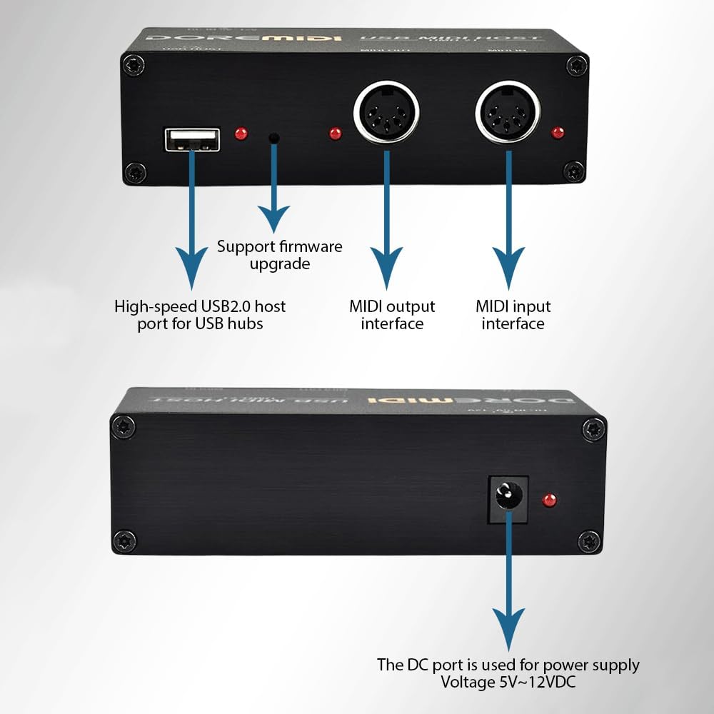 High Speed USB MIDI Host Box 1-in 1-out 16 Channel MIDI Box Applicable to MIDI Keyboard Electric Blow Tube Electric Drum USB to MIDI Converter MIDI Interface,DOREMiDi