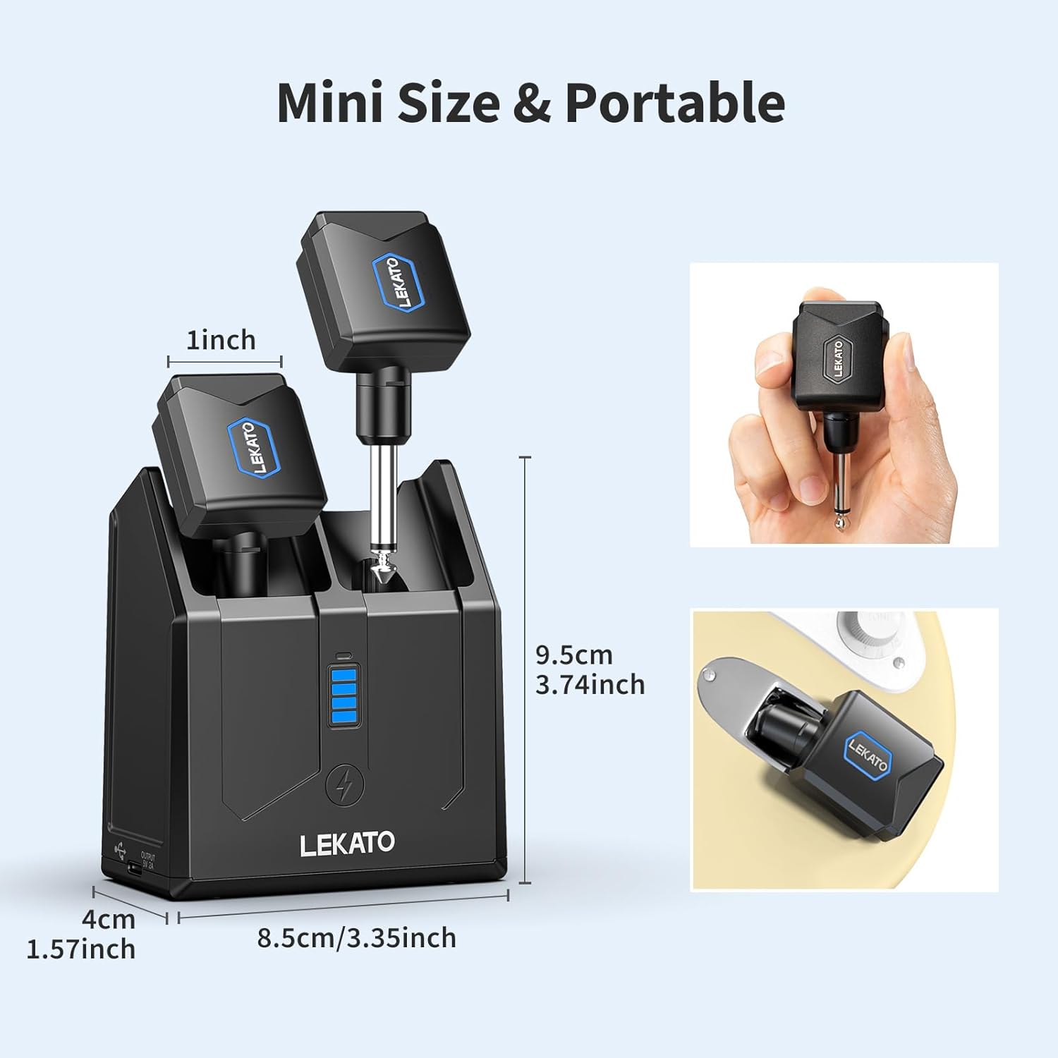 LEKATO 5.8GHz Guitar Wireless System with Charging Case, Rechargeable Wireless Guitar Transmitter Receiver for Electric Guitar Bass Instrument