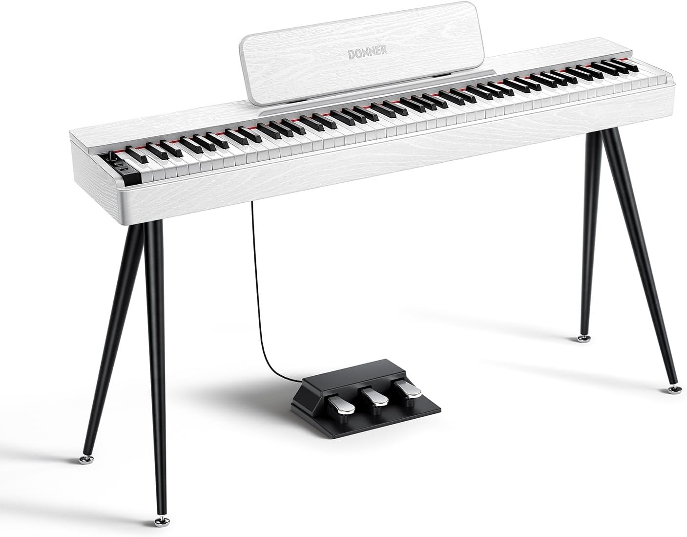 Donner OURA S100 Digital Piano with 88 Key Graded Hammer Weighted Keyboard with White Adjustable Piano Bench