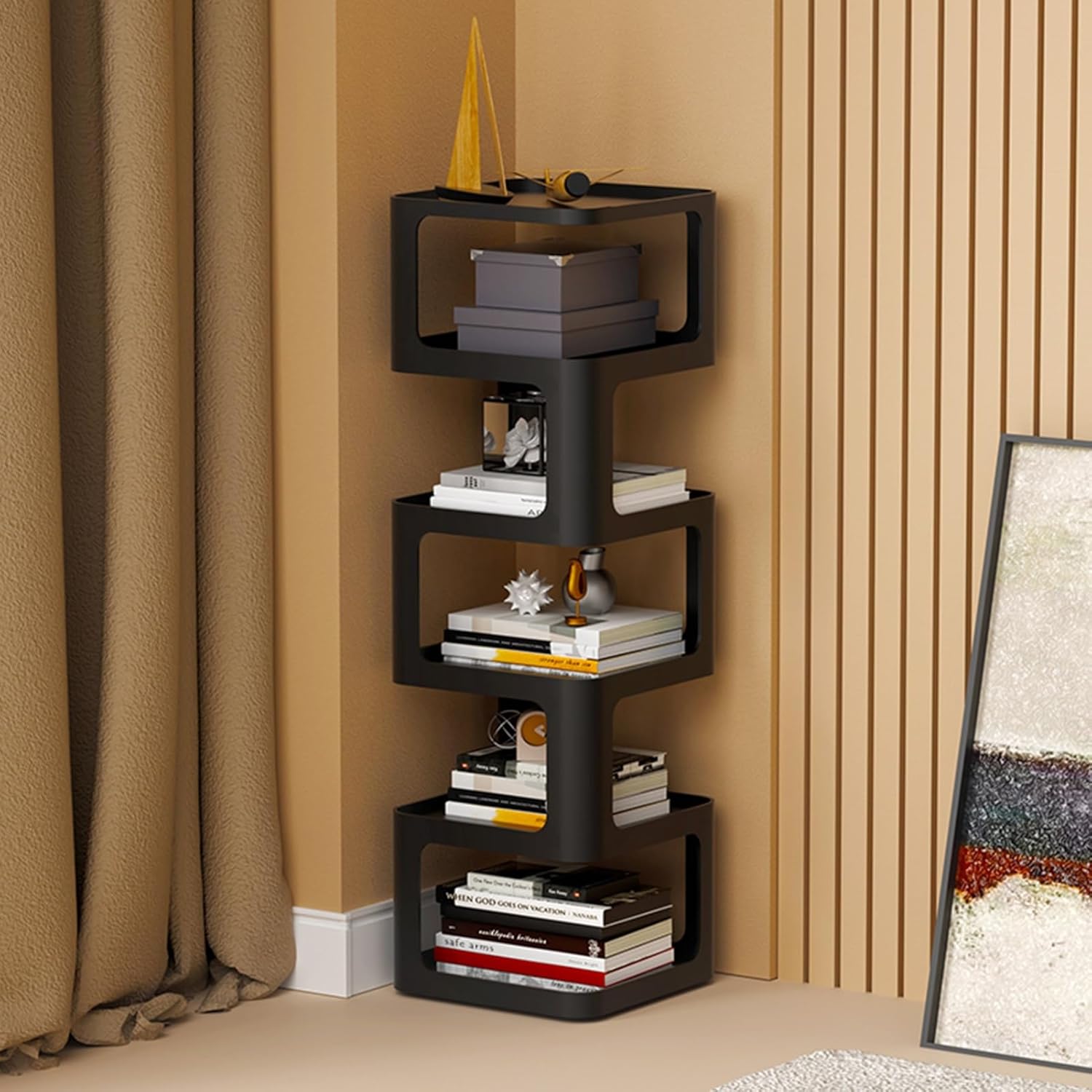 3/4/5 Layer Corner Bookcase, Industrial Bookshelf,Storage Display Rack, Multi-Layer Storage Rack for Living Room, Office, Small Space(1PC)(Gold,3tier) (Black 5tier)