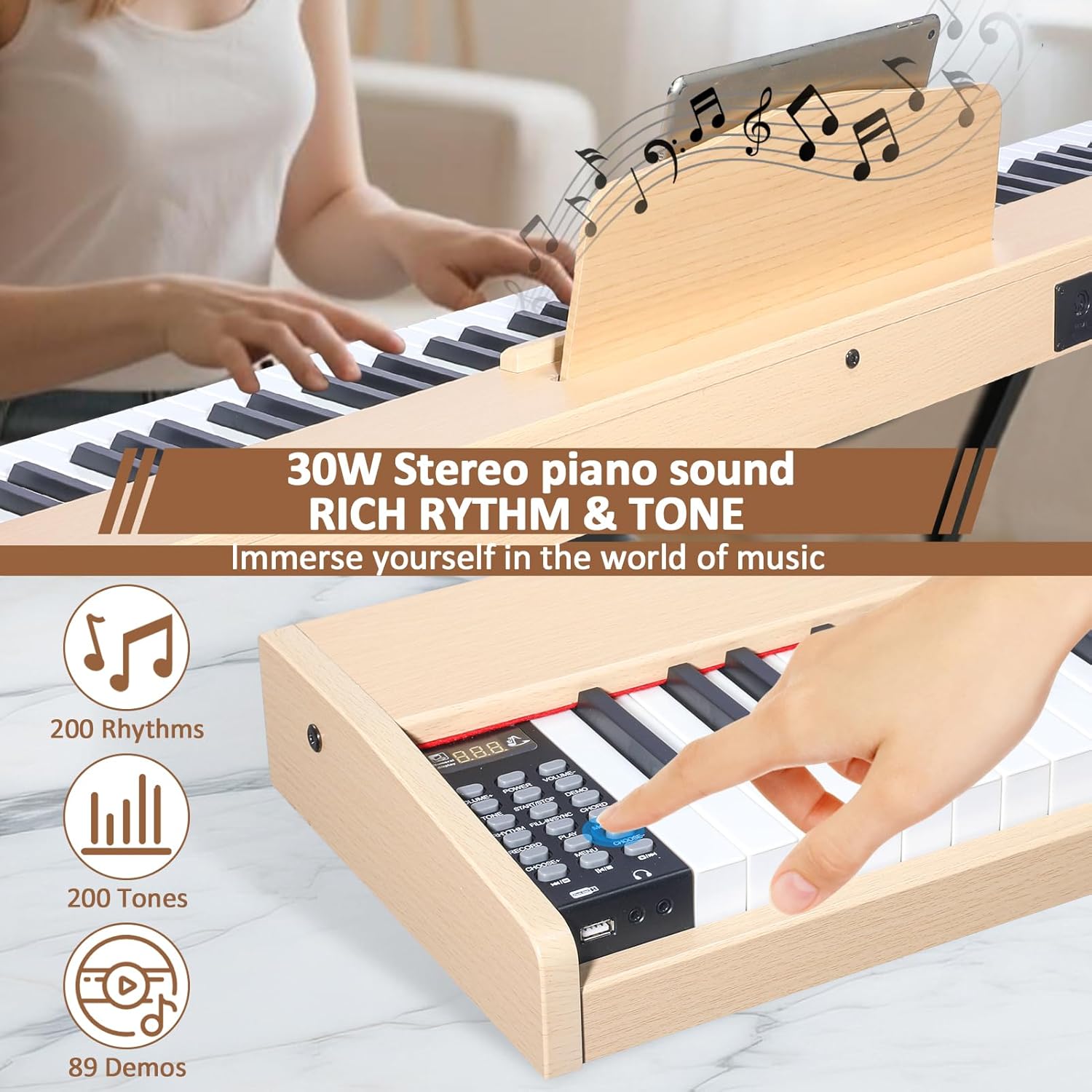 88 Key Digital Piano Keyboard,88 Key Full Size Weighted Hammer Action Electric Keyboard Piano with 200 Rhythms,200 Tones, Piano Keyboard with Stand, TriplePedal,Headphone, Carrying Bag