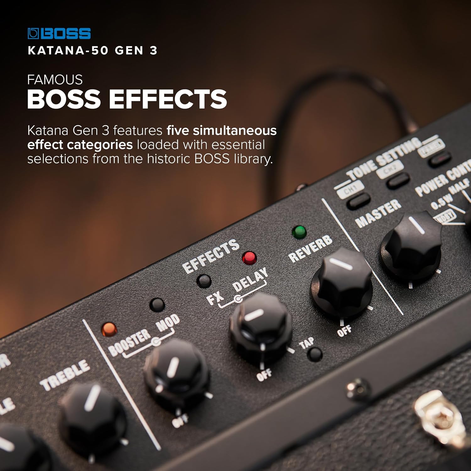 BOSS Katana-50 Gen 3 Guitar Amplifier | Compact 50-Watt Combo Amp | Custom 12-Inch Speaker | Evolved Tube Logic Sound | 12 Amp Characters | Onboard BOSS Effects | Advanced Connectivity & More