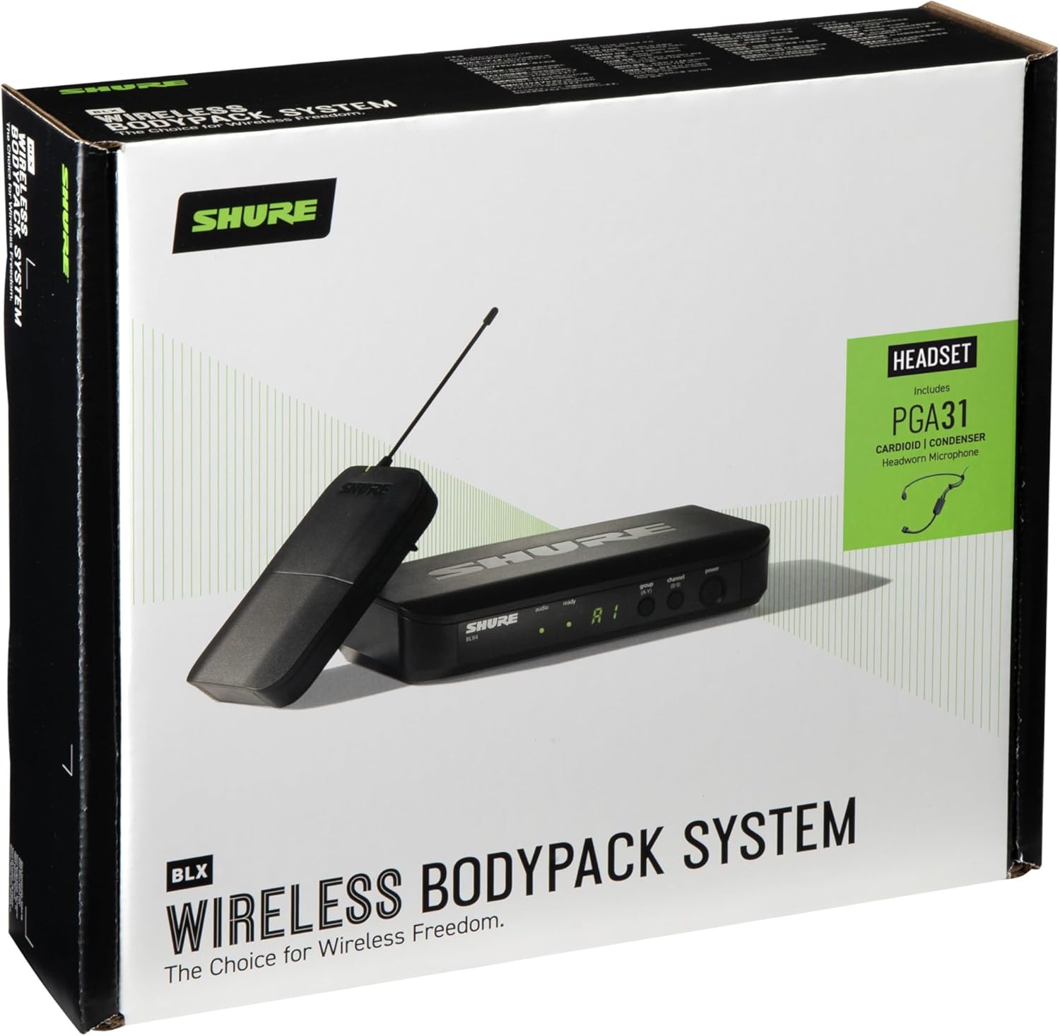 Shure BLX14/P31 Wireless Microphone System - 14-Hour Battery Life, 300 ft Range, UHF | Includes PGA31 Headset Mic, Bodypack Transmitter, Single Channel Receiver | H10 Band (BLX14/P31-H10)
