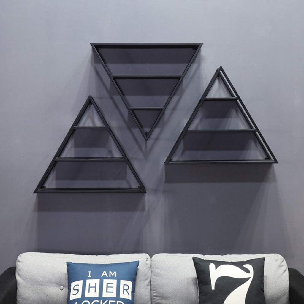 JHSLXD Retro Wrought Iron Shelf Creative Triangle Wall Mount Living Room Bedroom Flower Stand Background Wall Decorative Shelf,Black