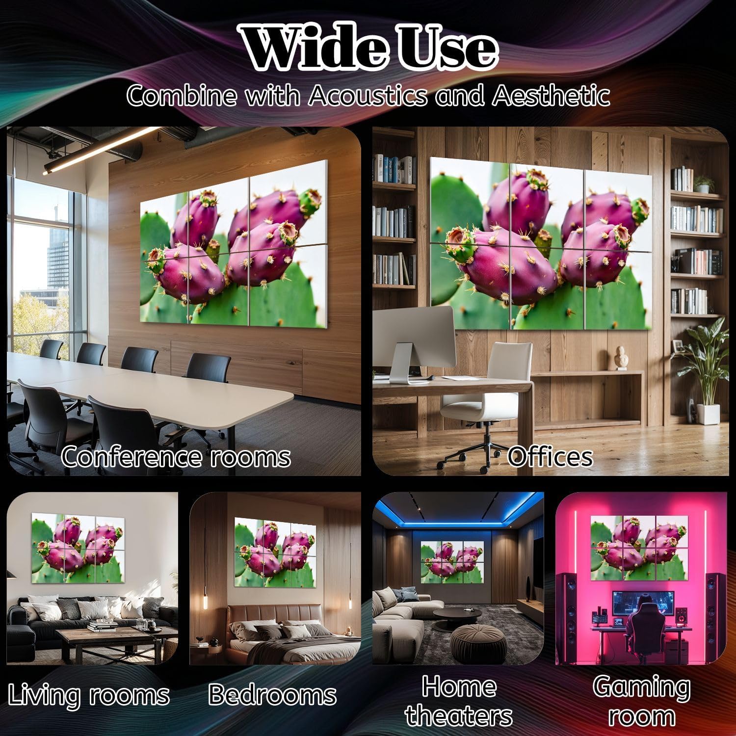 6 Pack Art Acoustic Panels Opuntia cactus fruits ripen Soundproof Wall Panels, 48